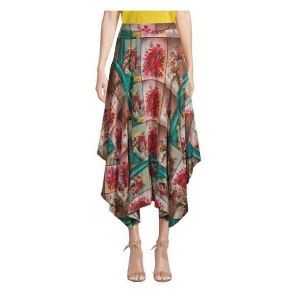 Stella McCartney Multicolor Floral Asymmetric Handkerchief Hem Midi Skirt Sz 42 - Picture 1 of 7